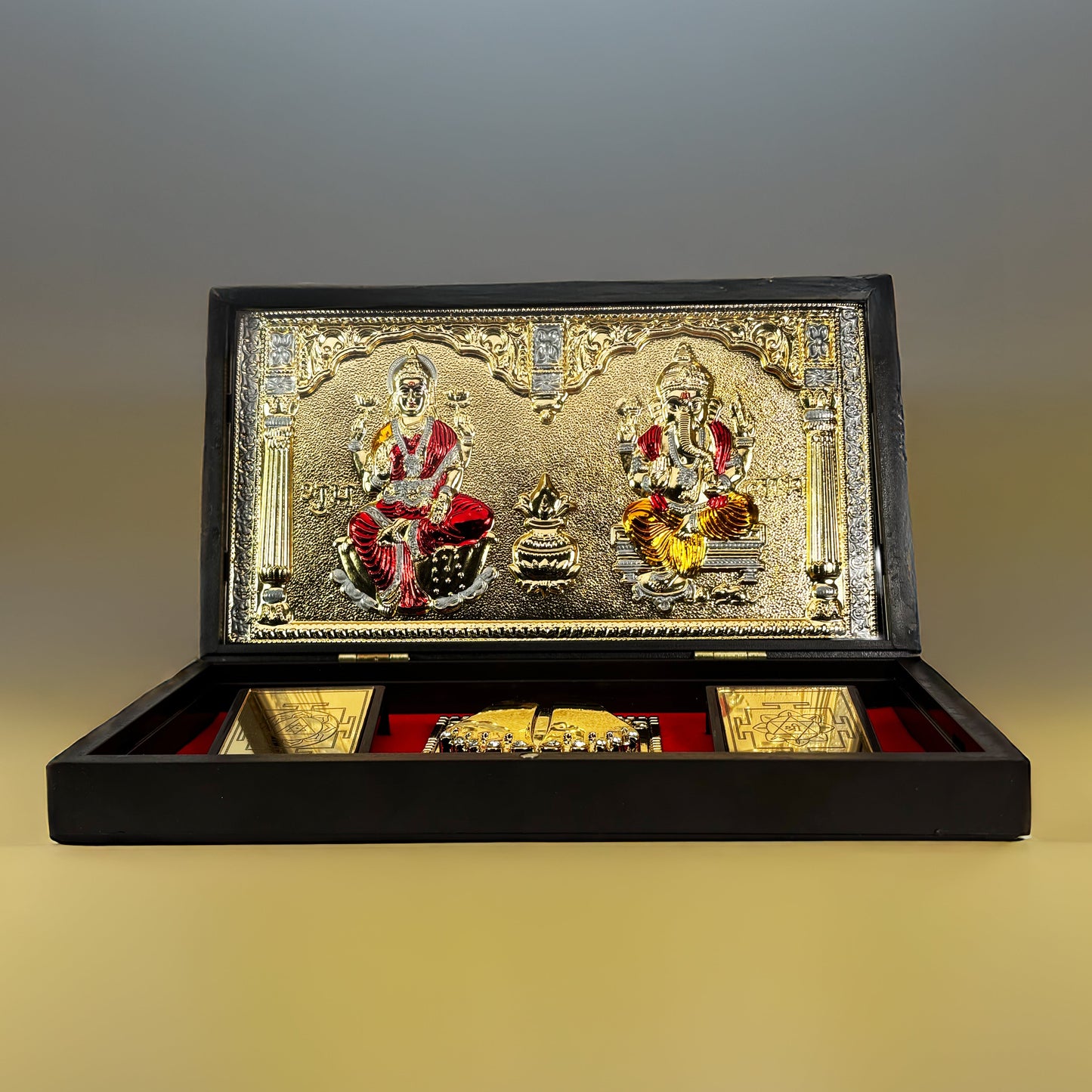 Laxmi and Ganesha 24K Gold Plated Pocket Temple