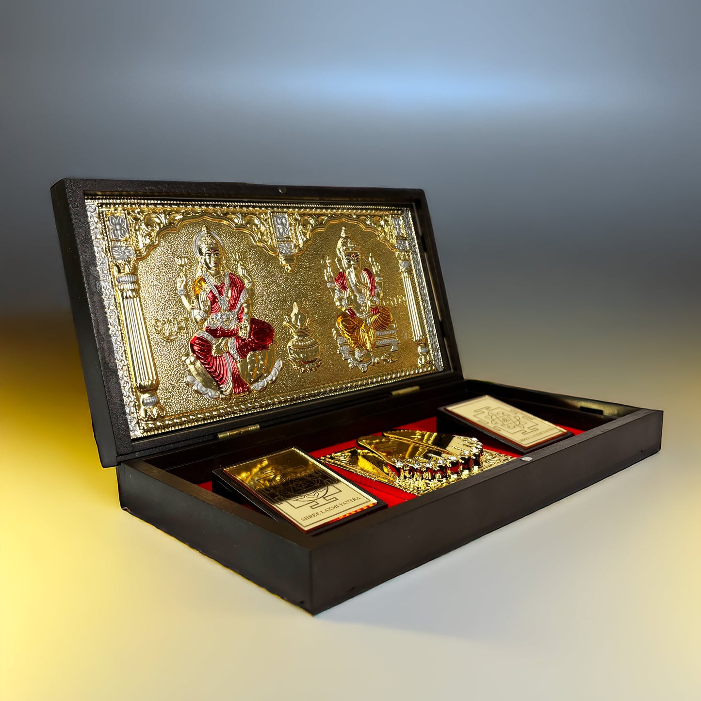 Laxmi and Ganesha 24K Gold Plated Pocket Temple