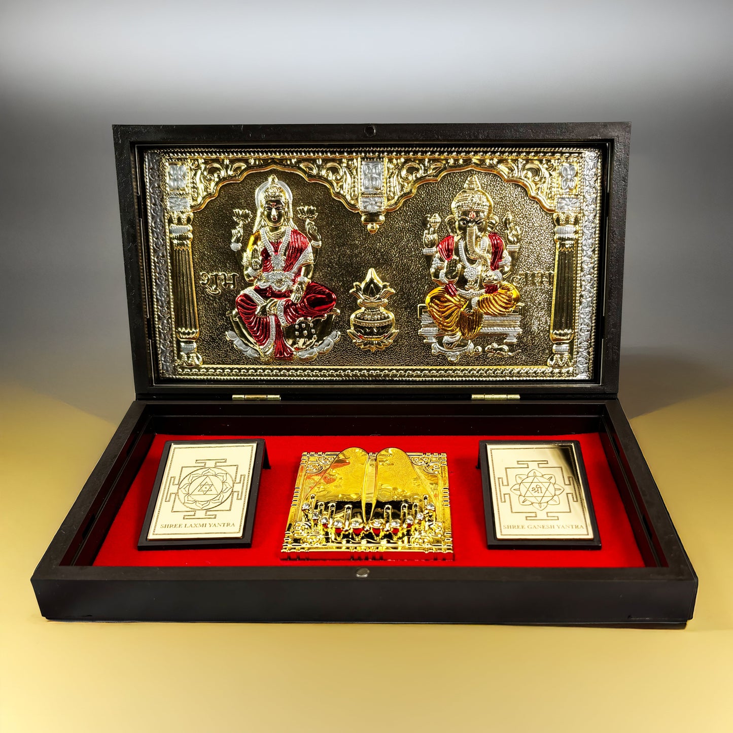 Laxmi and Ganesha 24K Gold Plated Pocket Temple